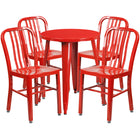 24'' Round Red Metal Indoor-Outdoor Table Set with 4 Vertical Slat Back Chairs [CH-51080TH-4-18VRT-RED-GG]-Metal Cafe Table