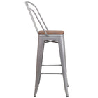 Flash Furniture 30" High Silver Metal Barstool with Back & Wood Seat-Curved Back with Vertical Slat