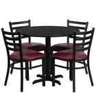 Flash Furniture 36" Round Black Laminate Table Set with X-Base & 4 Ladder Back Metal Chairs - Burgundy Vinyl Seat-Table and Chair Set
