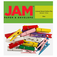 JAM Paper Wood Clip 1.5" Clothespins - Assorted Colors - 24 Pack-Colors: Assorted