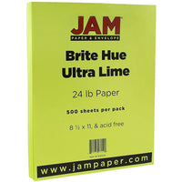 JAM Paper Bright Colour Paper, 8.5 x 11, 24lb Brite Hue Ultra Lime Green, 500 Pack (104034B)-Ultra lime green