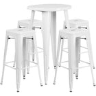 24'' Round White Metal Indoor-Outdoor Bar Table Set with 4 Square Seat Backless Barstools (CH-51080BH-4-30SQST-WH-GG)-Indoor Outdoor Sets