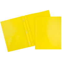 JAM Paper Plastic POP 2-Pocket Clasp School Folders with Prong Clip Fasteners, Yellow, 12 Pack-Size: 4.75" x 6.5"