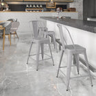 Flash Furniture 24" High Silver Metal Indoor-Outdoor Counter Height Stool with Back-Cross Brace under seat provides extra stability