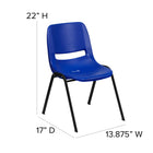 Flash Furniture HERCULES Series Navy Ergonomic Shell Stack Chair with Black Frame & 12" Seat Height-Double Support Rails