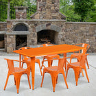 Flash Furniture 31.5'' x 63'' Rectangular Orange Metal Indoor-Outdoor Table Set with 6 Arm Chairs (ET-CT005-6-70-OR-GG)-Galvanized Steel, Metal, Rubber
