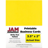 JAM Paper Two Sided Printable Business Cards, 2 x 3.5, Bright Hue, Yellow Recycled, 500 Pack (22128336g)-Size: 3.5" x 2"