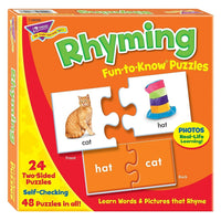 TREND enterprises Inc. Rhyming Fun-to-Know Puzzles - 48 pieces-Set of thick, two-piece tagboard puzzles for use in learning basic English-language skills