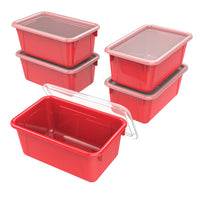 Storex Small Cubby Bin with Cover - Classroom Red - 5 Pack-Standard size bin fits into most classroom furniture