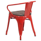 Flash Furniture Metal Chair with Wood Seat & Arms - Red-Curved Back with Vertical Slat