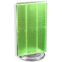 Azar Displays 22" x 13.5" 2-Sided Pegboard Counter Unit, Green Translucent (700513-GRE)-Two-sided display stands on a clear plastic revolving base, providing easy customer access