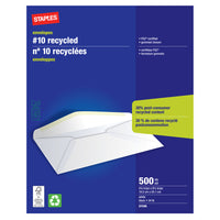 Staples #10 Gummed White Recycled Envelopes - 4-1/8" x 9-1/2" - 500 Pack-#10, 4-1/8" x 9-1/2"