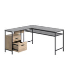 Sauder 56"W Market Commons L-Desk - Prime Oak-Top features strong and lightweight 1" panel construction.