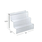Azar Displays 8.75" x 12" x 8.5" 3-Tier Counter Step Display, Clear, 4 Pack (326043)-Counter display features three stacked levels that display product with ease