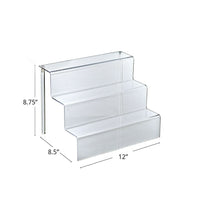 Azar Displays 8.75" x 12" x 8.5" 3-Tier Counter Step Display, Clear, 4 Pack (326043)-Counter display features three stacked levels that display product with ease