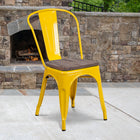 Flash Furniture Metal Stackable Chair with Wood Seat - Yellow-Galvanized Steel Construction