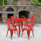 30'' Round Red Metal Indoor-Outdoor Table Set with 4 Cafe Chairs [CH-51090TH-4-18CAFE-RED-GG]-30"W x 30"D x 29.50"H