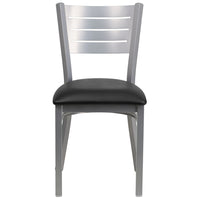 Flash Furniture HERCULES Series Silver Slat Back Metal Restaurant Chairs with Black Vinyl Seat - 2 Pack-Set of 2 Metal Dining Chairs