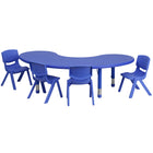 Flash Furniture 35"W x 65"L Half-Moon Blue Plastic Height Adjustable Activity Table Set with 4 Chairs-Multipurpose Kids Table Set