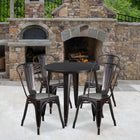 30'' Round Black-Antique Gold Metal Indoor-Outdoor Table Set with 4 Cafe Chairs [CH-51090TH-4-18CAFE-BQ-GG]-30"W x 30"D x 29.50"H