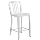 Flash Furniture 24" High White Metal Indoor-Outdoor Counter Height Stool with Vertical Slat Back-500 lb. Weight Capacity
