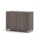 Pro-Linea 2-Door Storage Unit, Bark Grey-Durable 1" commercial grade top surface with melamine finish that resists scratches, stains and wears. This storage unit offers metal legs and two shelves, one of which is adjustable. This unit meets or exceeds ANSI/BIFMA performance standards. Finished back.