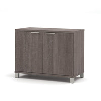 Pro-Linea 2-Door Storage Unit, Bark Grey-Durable 1" commercial grade top surface with melamine finish that resists scratches, stains and wears. This storage unit offers metal legs and two shelves, one of which is adjustable. This unit meets or exceeds ANSI/BIFMA performance standards. Finished back.