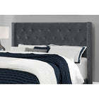 Monarch Specialties 5986Q Queen Size Bed - Dark Grey Velvet With Chrome Trim-Classic style with chrome nail head trim and cushioned diamond tufting for a luxurious look