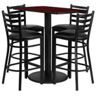 Flash Furniture 24''W x 42''L Mahogany Laminate Round Base Table Set with 4 Ladder Back Metal Bar Stools, Black Vinyl Seat-Black Powder Coated Chair and Table Frame