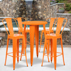 24'' Round Orange Metal Indoor-Outdoor Bar Table Set with 4 Cafe Barstools [CH-51080BH-4-30CAFE-OR-GG]-24"W x 24"D x 41"H