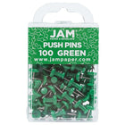 JAM Paper Push Pins, Green Pushpins, 2 Packs of 100, 200 Total (2242954a)-Green Plastic with Metal Point