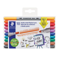 Staedtler Twin-Tip Flipchart Markers - Assorted Colours - 10 Pack-2 tip sizes (chisel and fine) = more creative freedom