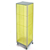 Azar Displays 60" x 16" 4-Sided Pegboard Floor Display with Wheels, Yellow (700406-YEL)-Square tower spinner with wheels