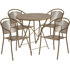 30'' Round Gold Indoor-Outdoor Steel Folding Patio Table Set with 4 Round Back Chairs [CO-30RDF-03CHR4-GD-GG]-Gold Powder Coat Finish