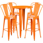 30'' Round Orange Metal Indoor-Outdoor Bar Table Set with 4 Cafe Barstools [CH-51090BH-4-30CAFE-OR-GG]-Metal Cafe Bar Table