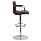 Flash Furniture Contemporary Brown Quilted Vinyl Adjustable Height Barstool with Arms & Chrome Base-Brown Vinyl Upholstery