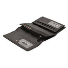 Club Rochelier Ladies Clutch Wallet with Checkbook & Gusset - Black-7 Slot pockets; 1 Zippered pocket; 2 Gusset pockets