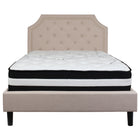 Flash Furniture Brighton Full Size Tufted Upholstered Platform Bed in Beige Fabric with Pocket Spring Mattress-Full Platform Bed and Mattress Set