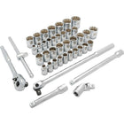 Dynamic Tools 1/2" Drive 41 Piece 12 Point Standard, SAE/Metric Socket Set, 3/8" - 1-5/16", 10mm - 28mm-Contains: 16 Standard SAE Sockets: 3/8", 7/16", 1/2", 9/16", 5/8", 11/16", 3/4", 13/16", 7/8", 15/16", 1", 1-1/16", 1-1/8", 1-3/16", 1-1/4", 1-5/16", 19 Standard Metric Sockets: 10, 11, 12, 13, 14, 15, 16, 17, 18, 19, 20, 21, 22, 23, 24, 25, 26, 27, 28mm, 5" & 10" Extensions, 45 Tooth Ratchet, Universal Joint, Flex Handle, T-handle