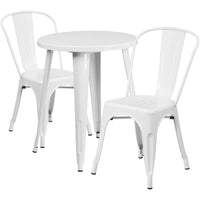 24'' Round White Metal Indoor-Outdoor Table Set with 2 Cafe Chairs [CH-51080TH-2-18CAFE-WH-GG]-Metal Cafe Table