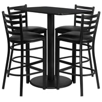 Flash Furniture 24''W x 42''L Rectangle Black Laminate Rd Base Table Set with 4 Ladder Back Metal Bar Stools, Black Vinyl Seat-Black Powder Coated Chair and Table Frame
