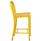 Flash Furniture 24" High Yellow Metal Indoor-Outdoor Counter Height Stool with Vertical Slat Back-Vertical Slat Back