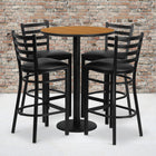 Flash Furniture 30" Round Natural Laminate Table Set with Round Base & 4 Ladder Back Metal Barstools - Black Vinyl Seat-Set Includes 4 Barstools, Round Table Top and Round Base