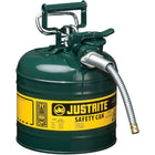 Justrite Type II AccuFlow Safety Cans, 5/8" x 9 1/2" x 13 1/2", Green-AccuFlow™ exclusive Safe-Squeeze® trigger mechanism allows for smooth flow and accurate pouring