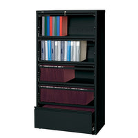 Hirsh 36" 5 Drawer, Lateral File with Receding Drawers, Black-This 30" wide 2 drawer lateral file accommodates both letter and legal size files