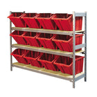 Kleton Wide Span 3 Shelf Shelving with Plastic Bins, Red-Ideal for storing supplies in warehouses or shops