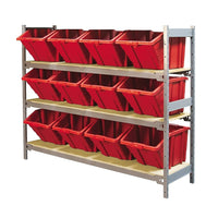 Kleton Wide Span 3 Shelf Shelving with Plastic Bins, Red-Ideal for storing supplies in warehouses or shops