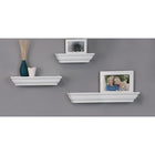 nexxt Madison Wall Shelf, Set of 3, 4.75" Deep Wall Ledges, 12", 16" & 24", White-Measurement and weight capacity: a small floating shelf measures 12"L x 4.75"W x 3"H, medium shelf is 16"L x 4.75"W x 3"H and the large one measures 24"L x 4.75"W x 3"H. each wall shelf can hold up to 5lb, 8lb and 10 lb respectively. feel confident placing items with a little more weight on each shelf