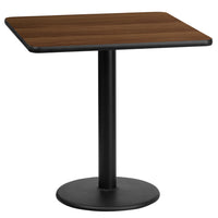 Flash Furniture 24'' Square Walnut Laminate Table Top with 18'' Round Table Height Base, Black Finish (XUWA2424TR18)-Hospitality Table