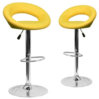 Flash Furniture 21 1/2" x 21 1/2" Vinyl Round Back Adjustable Bar Stool W/Chrome Base, Yellow, 2 Pack-Set of 2 Contemporary Style Stools